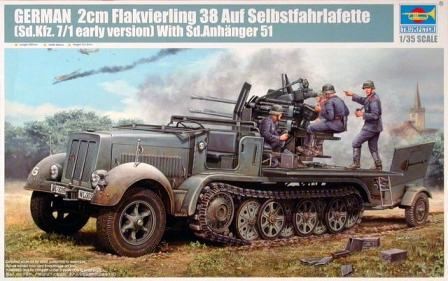 01523  1/35 German 2cm Flakvierling 38 auf Selbstfahrlafette (Sd.Kfz.7/1early version With Sd.Anhanger 51)