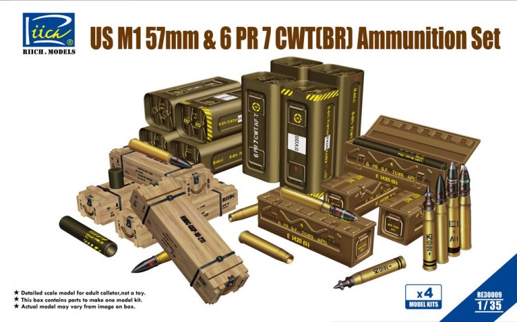 RE30009 1/35 US M1 57mm & 6PR 7cwt (BR) Ammunition Set (Model kits x4)