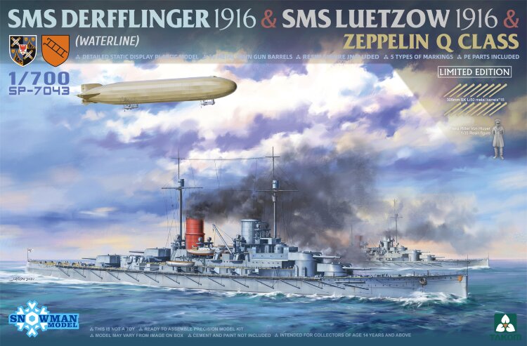 SP 7043 1/700 Defflinger  & Luetzow + дирижабь Q-класса+ фигурка+стволы