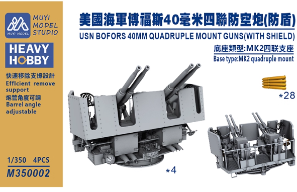 M350002 1/350 US Navy Bofors 40mm Quadruple Anti-aircraft Gun (Shield) 4 шт.