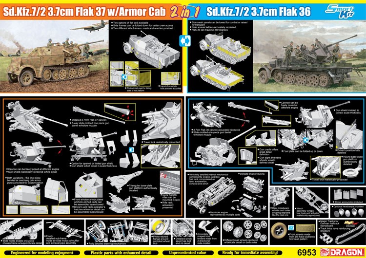 6953 1/35 Sd.Kfz.7/2 3.7cm Flak37 w/Armored Cab x Sd.Kfz.7/2 3.7cm Flak36  2in1 