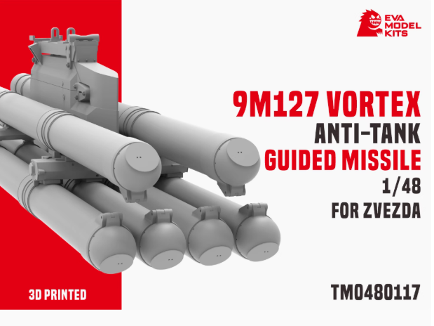 TM0480117 1/48 Противотанковая ракета 9М127 «Вихрь» и стойка для КА-52 от Звезда 
