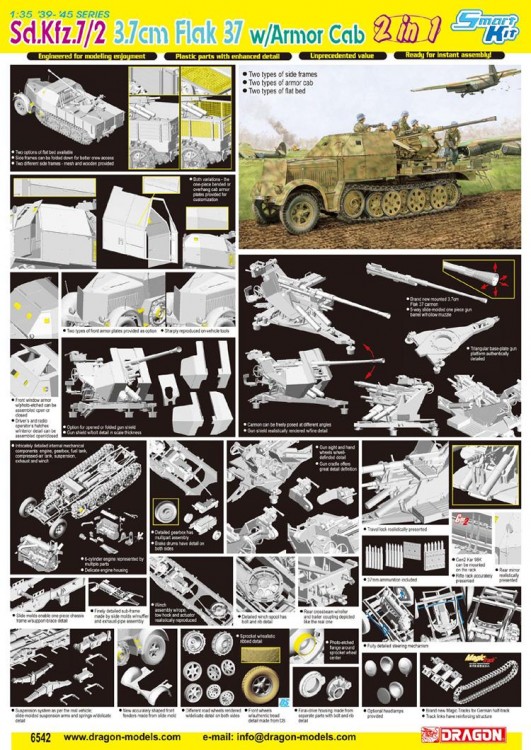 Dragon 6542 1/35 Sd.Kfz.7/2 3.7cm Flak 37 w/Armor Cab (2 in 1)