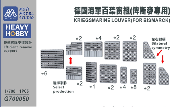 G700050 Комплект  жалюзи 1/700 для кораблей ВМС Германии (для Bismarck и Tirpitz) 1 комп